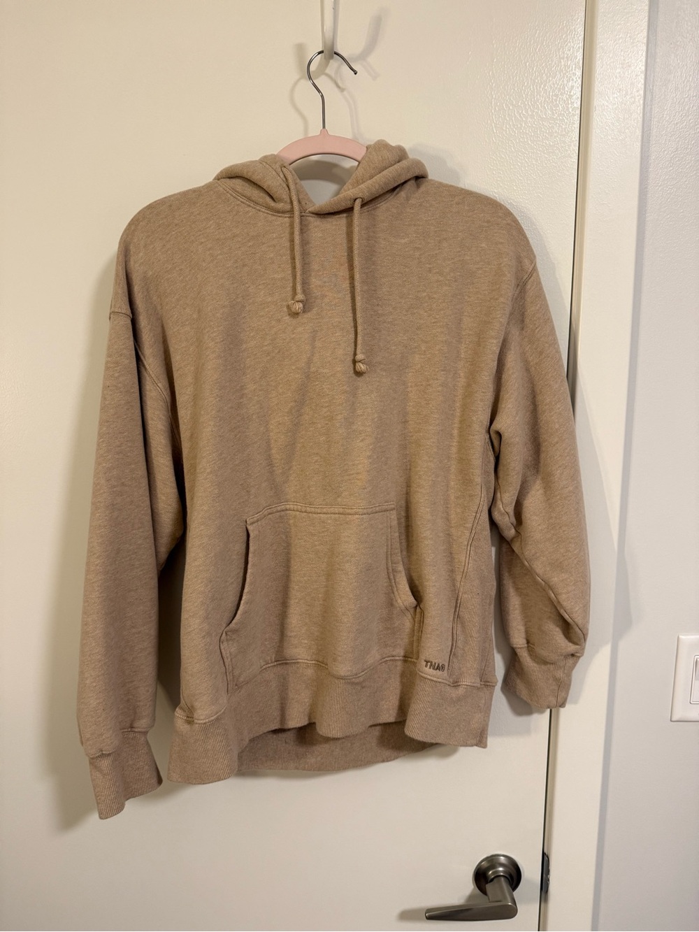 Aritzia/TNA cozy fleece boyfriend fit in heather taupe
